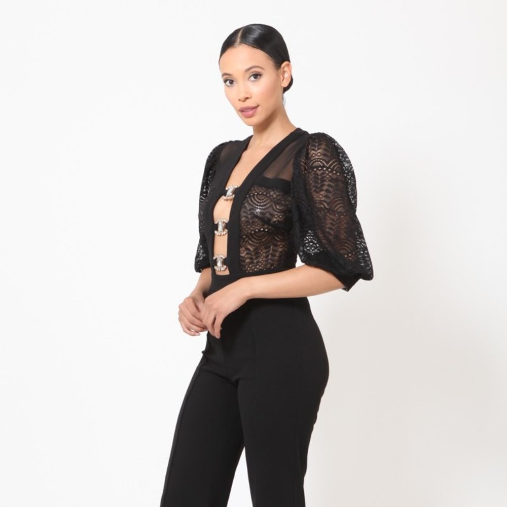 Black Jumpsuit with Bling Embellished Front
